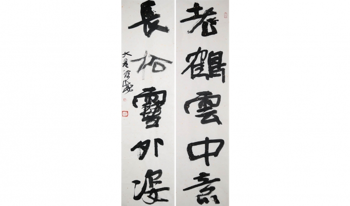 已售  老鹤长松 对联	